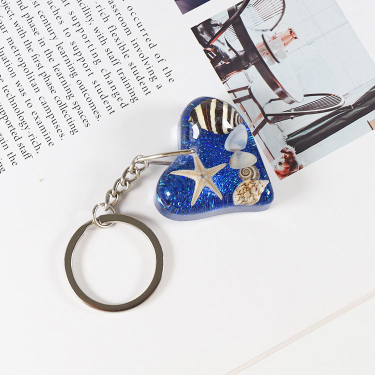 Wholesale 6pcs/pack Heart Shape Resin Epoxy Shell Conch Keychain